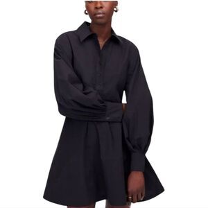 NWT Madewell Seamed Long Sleeve Mini Shirt dress Poplin Jet Black Size 2